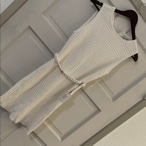 L'Academie White Ribbed Knit Mini Dress with Belt